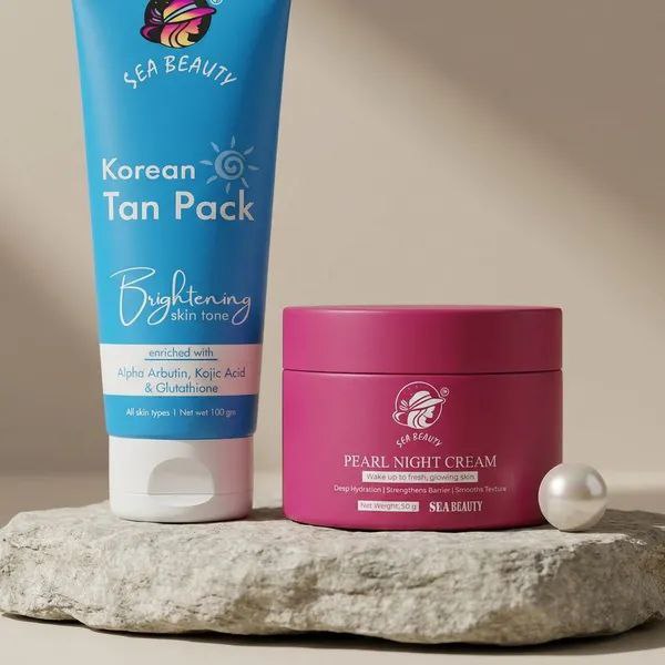 Combo of 2 Products (Sea beauty pearl night cream + Sea beauty korean tan pack)