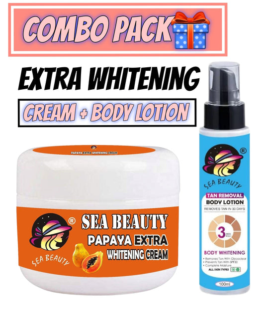 Sea beauty papaya whitening cream and whitening body lotion combo ✅