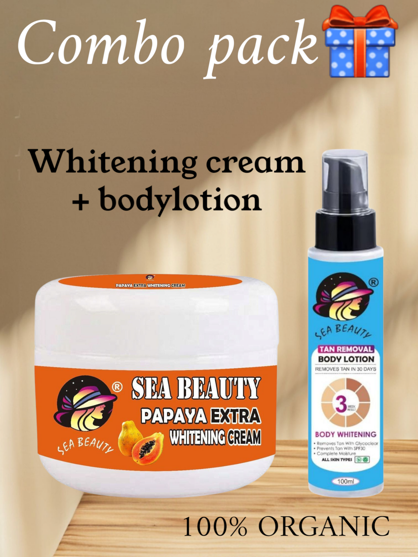 Sea beauty papaya whitening cream and whitening body lotion combo ✅